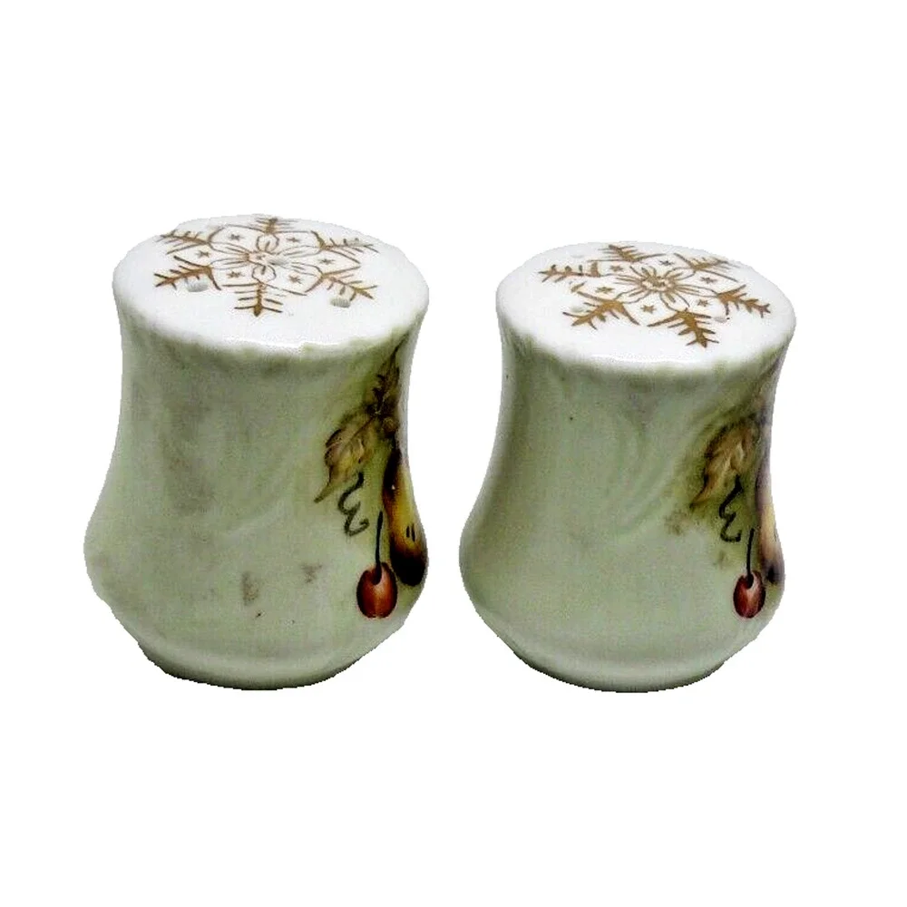 Lefton Hand Painted Green Fruit Porcelain Salt & Pepper Set Mid-Century Vintage